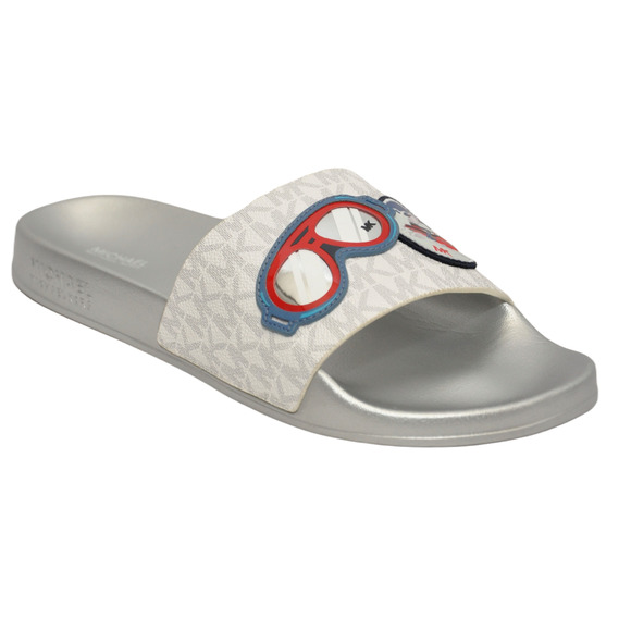 Michael Kors Penny Slide Logo Ski Patch Sandals Bright White 5/6/7/8/9/10/11 NIB - Picture 1 of 7